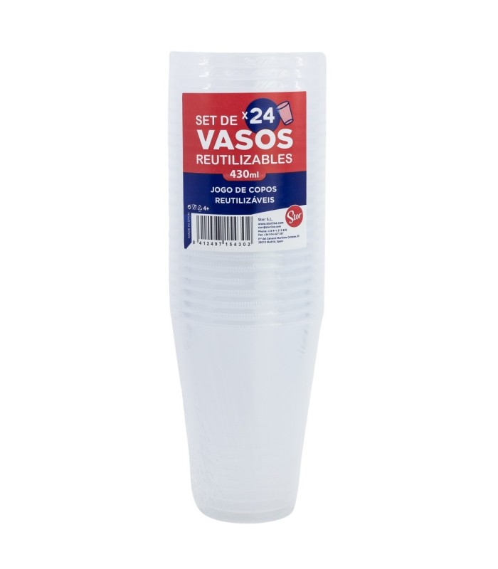 Lote de 24 Copos Reutilizáveis Transparentes 430 ml